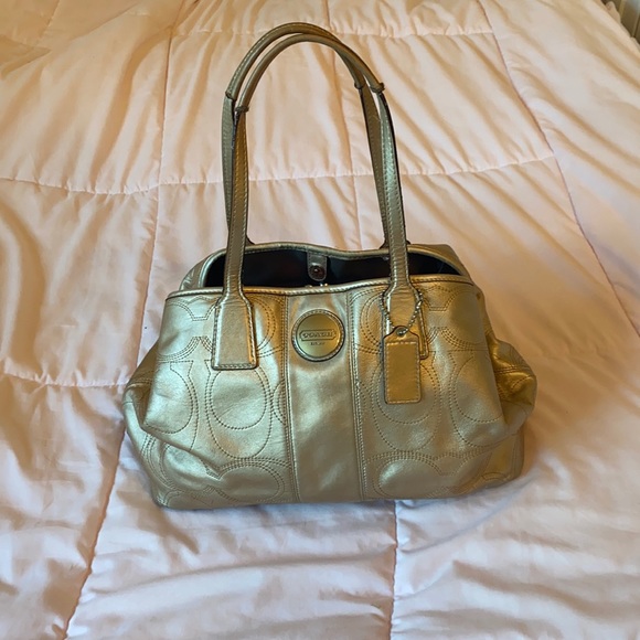 Coach Gold Metallic Leather signature handbag - Picture 1 of 10